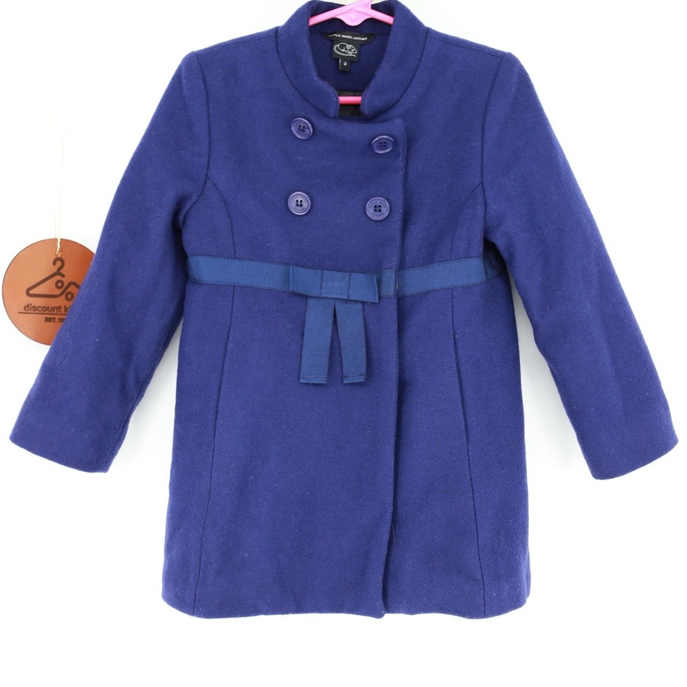 Little Marc Jacobs Double Breasted Wool Blend Pea Coat Size 3 Bow Snap Closure